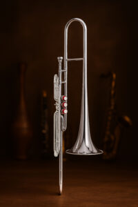 Valve Trombone in Bb – Chrome Brass with 3 Valves, Mouthpiece & Case