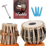 QueenBrass Black Designer Tabla Set – Hand-Engraved Brass Bayan & Dayan with Full Kit
