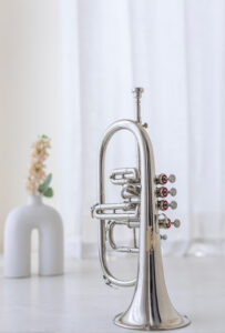 QueenBrass 4-Valve Flugelhorn Bb/F – Chrome Silver Brass with Case