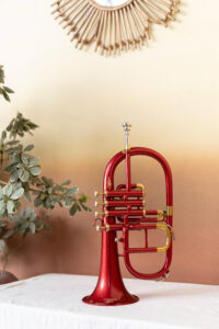 QueenBrass 4-Valve Flugelhorn – Bb/F Colored Lacquer with Gold Trim