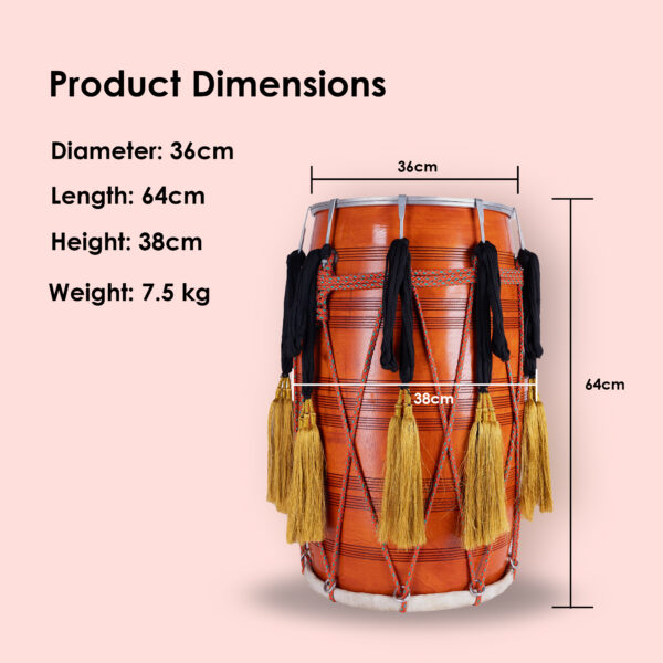 QueenBrass Bhangra Dhol with Sticks, Strap & Carry Bag